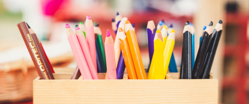 A box of colored pencils